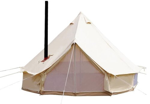 UNISTRENGH 4 Season Large Waterproof Cotton Canvas Bell Tent Beige Glamping Tent
