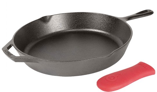 Lodge Cast Iron Skillet with Red Silicone Hot Handle